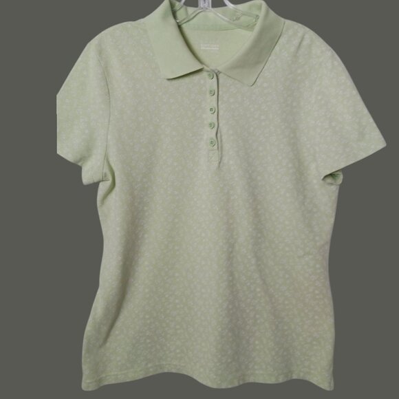 Basic Editions Womens Light Green Floral Polo Shirt Size Large - Picture 1 of 11